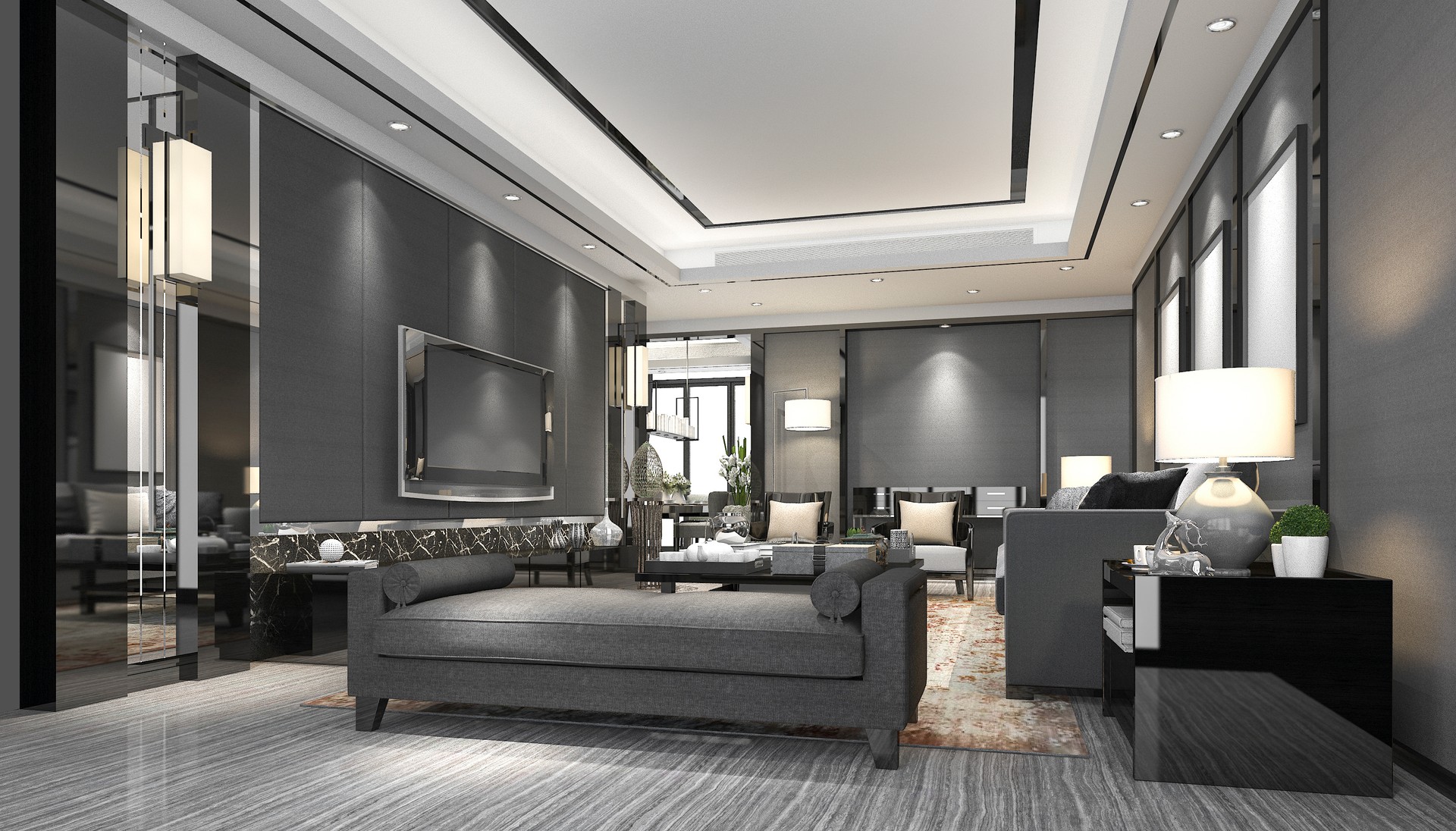 3d rendering luxury and modern living room with leather sofa